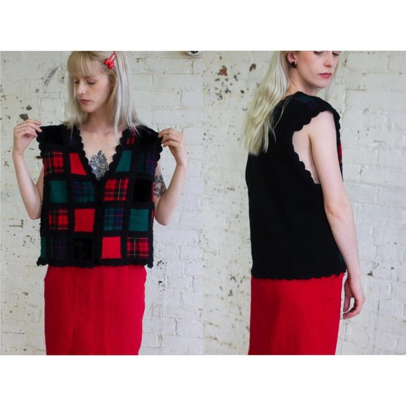 Vintage 1980s Patchwork Sweater Vest - Picture 2 of 4